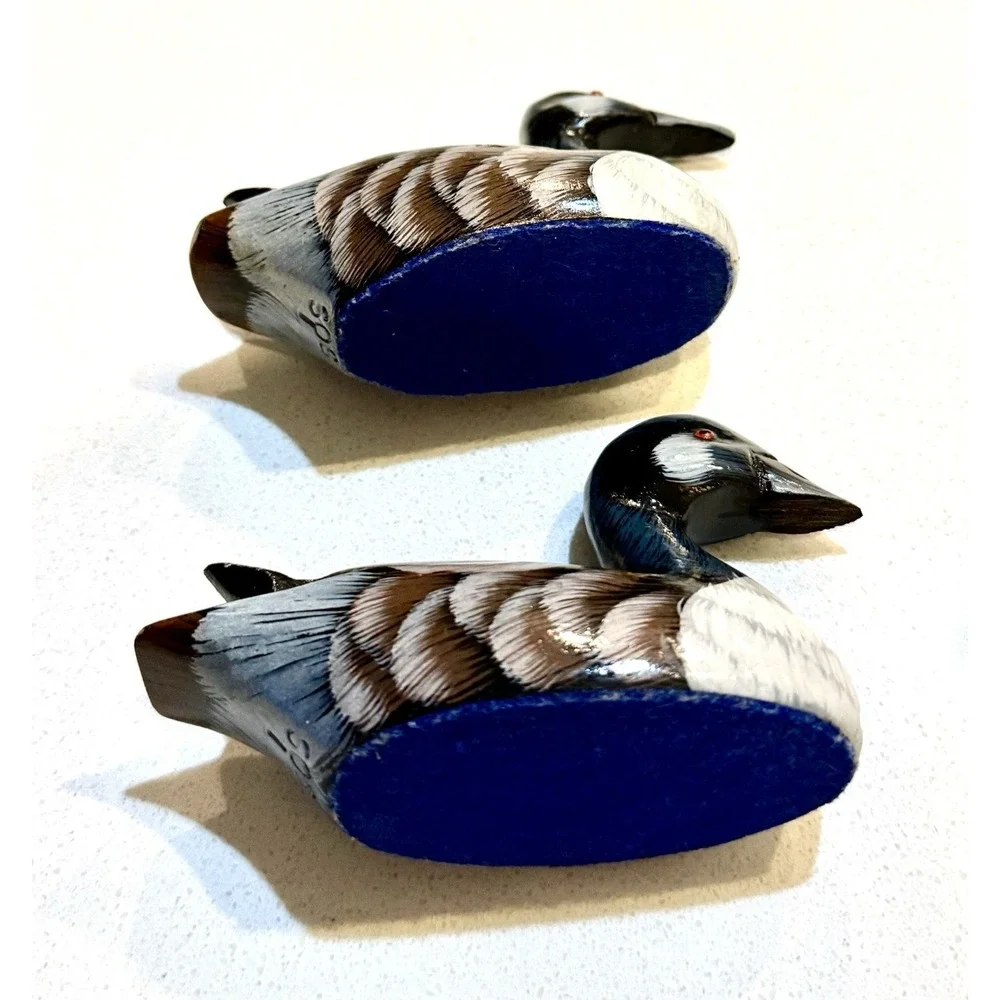 Vintage Wooden Duck Hand Carved Decoy‎ Hand Painted Candle Holders Set Of 2